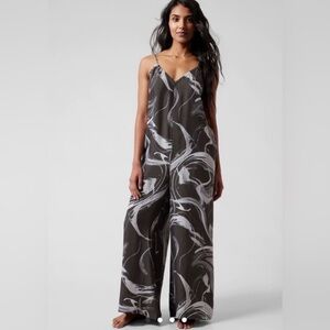 NWT Athleta Calm Cool Down Romper M Marble Abstract Black